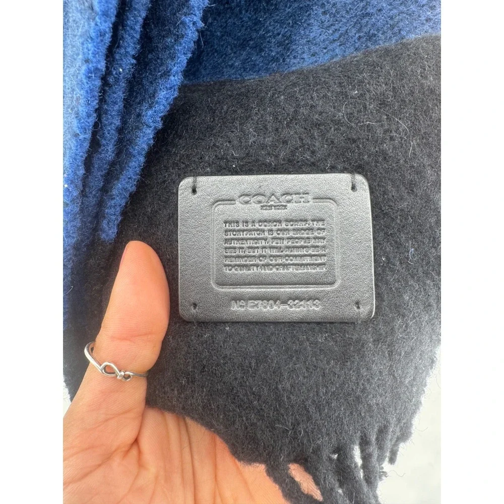 Coach New York Buffalo Plaid Scarf Blue Black Fringed